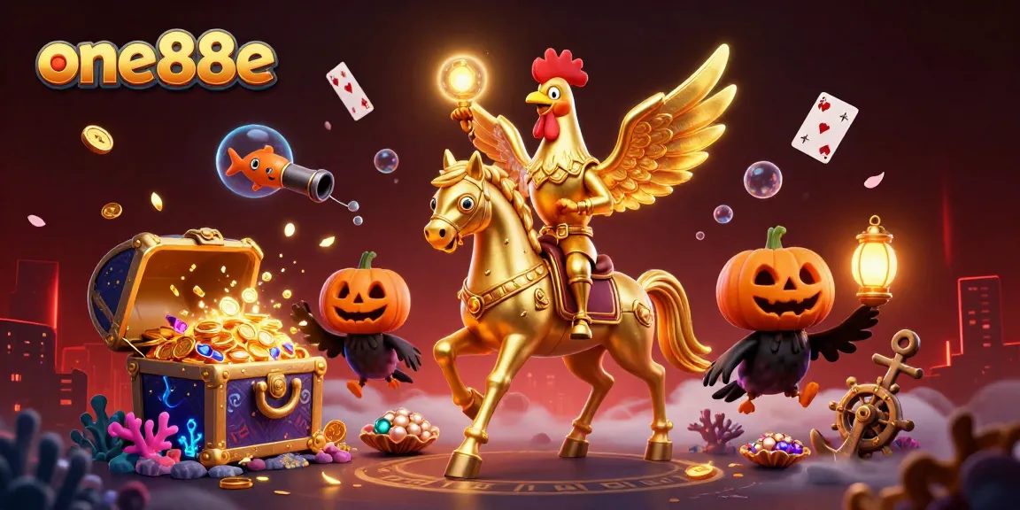 Experience thrilling wins with one88e's golden rooster amidst an exciting casino scene.