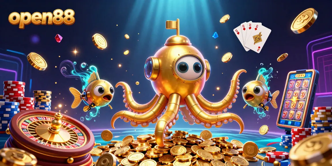Join the adventure with open88 as a golden kraken submarine surfaces through treasures and games.