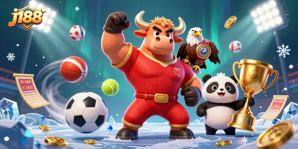 Win big with j188 in this vibrant 3D casino illustration featuring iconic characters.