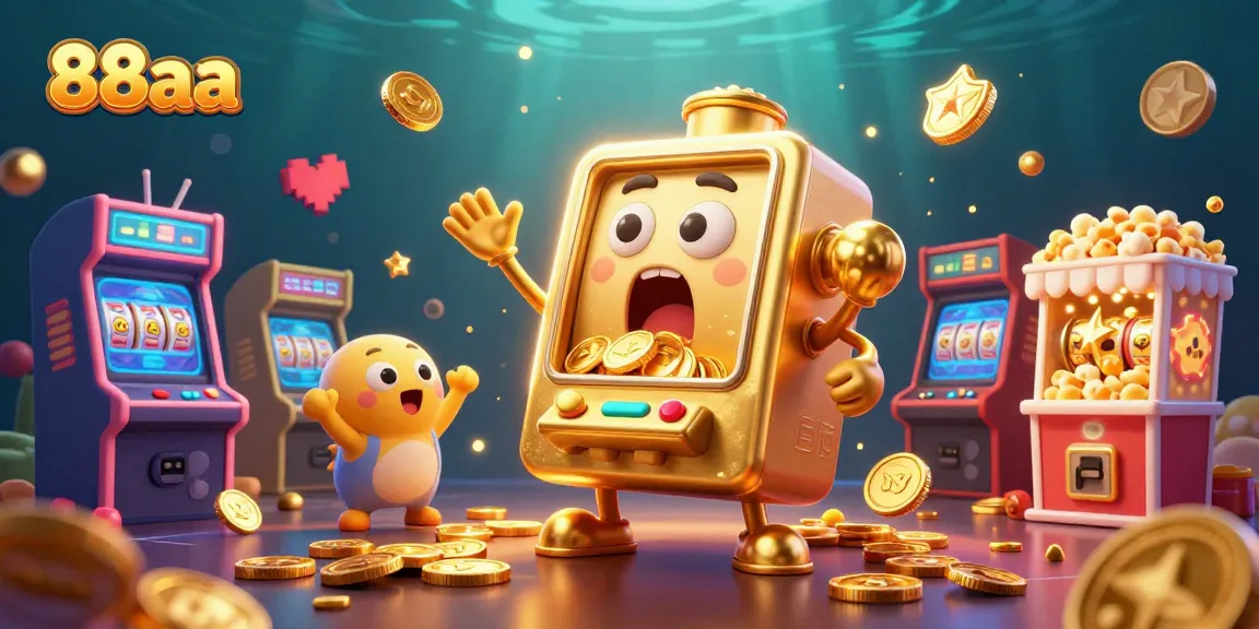 88aa engages players with a golden slot machine celebrating a jackpot surrounded by vibrant casino elements.