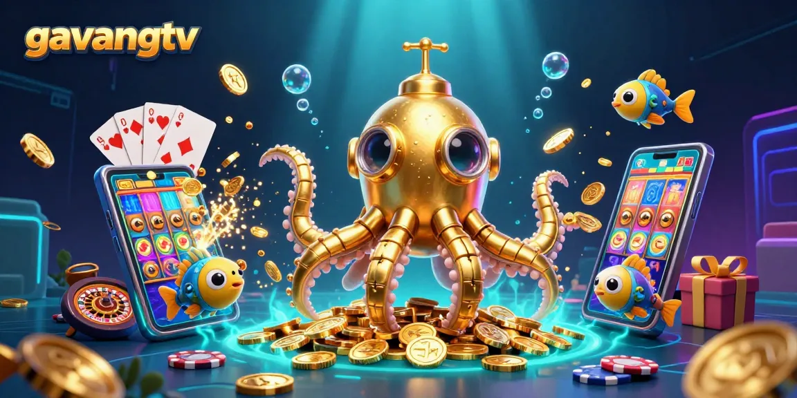 Experience excitement with gavangtv's vibrant 3D underwater casino theme, featuring a golden kraken.
